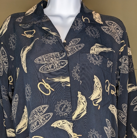 Lauren Ralph Lauren Women's Silk Button Down with Nautical Sailing Print - Picture 2 of 6